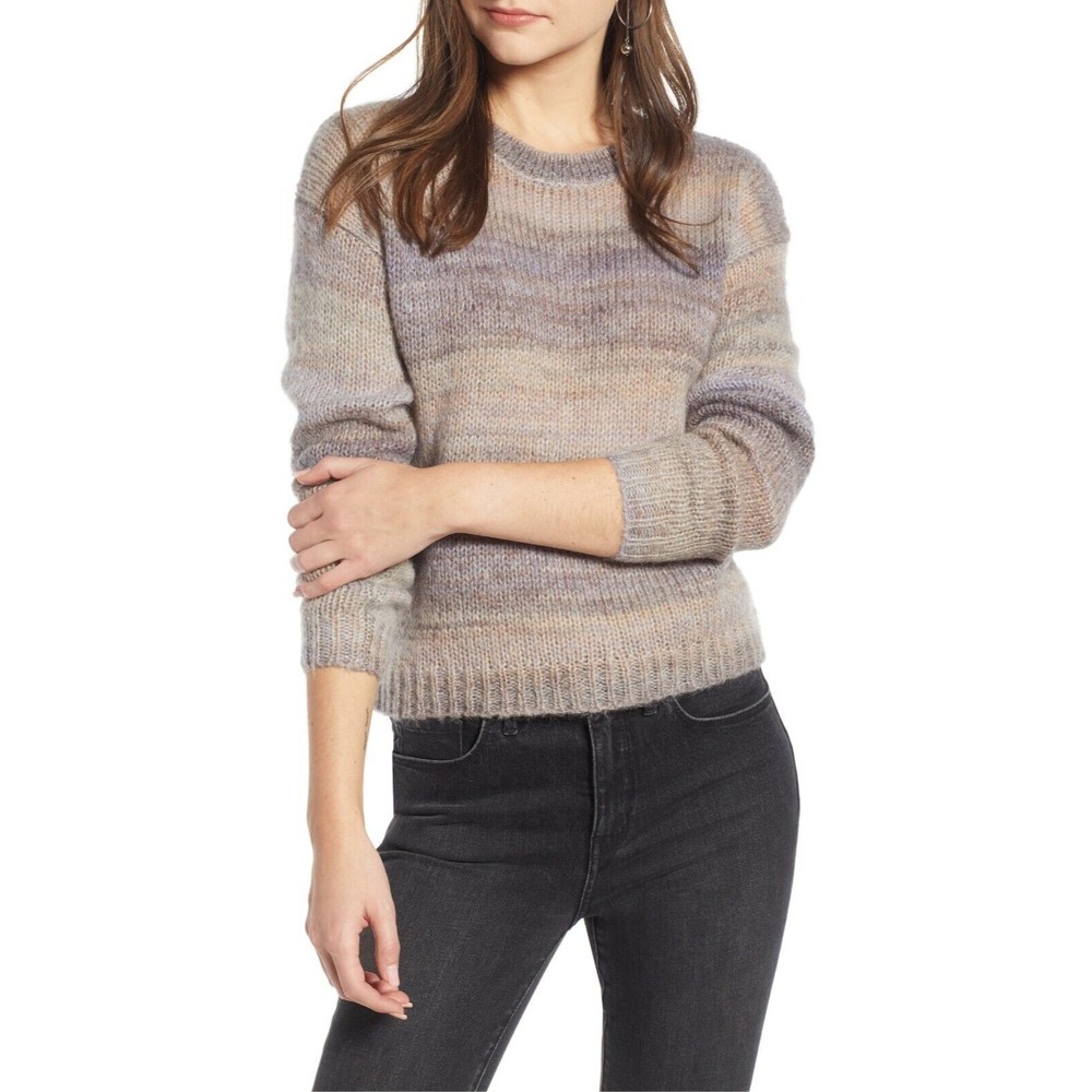 Something Navy Womens Sweater XS Muted Stripe Cable Knit Pullover Wool Purple
